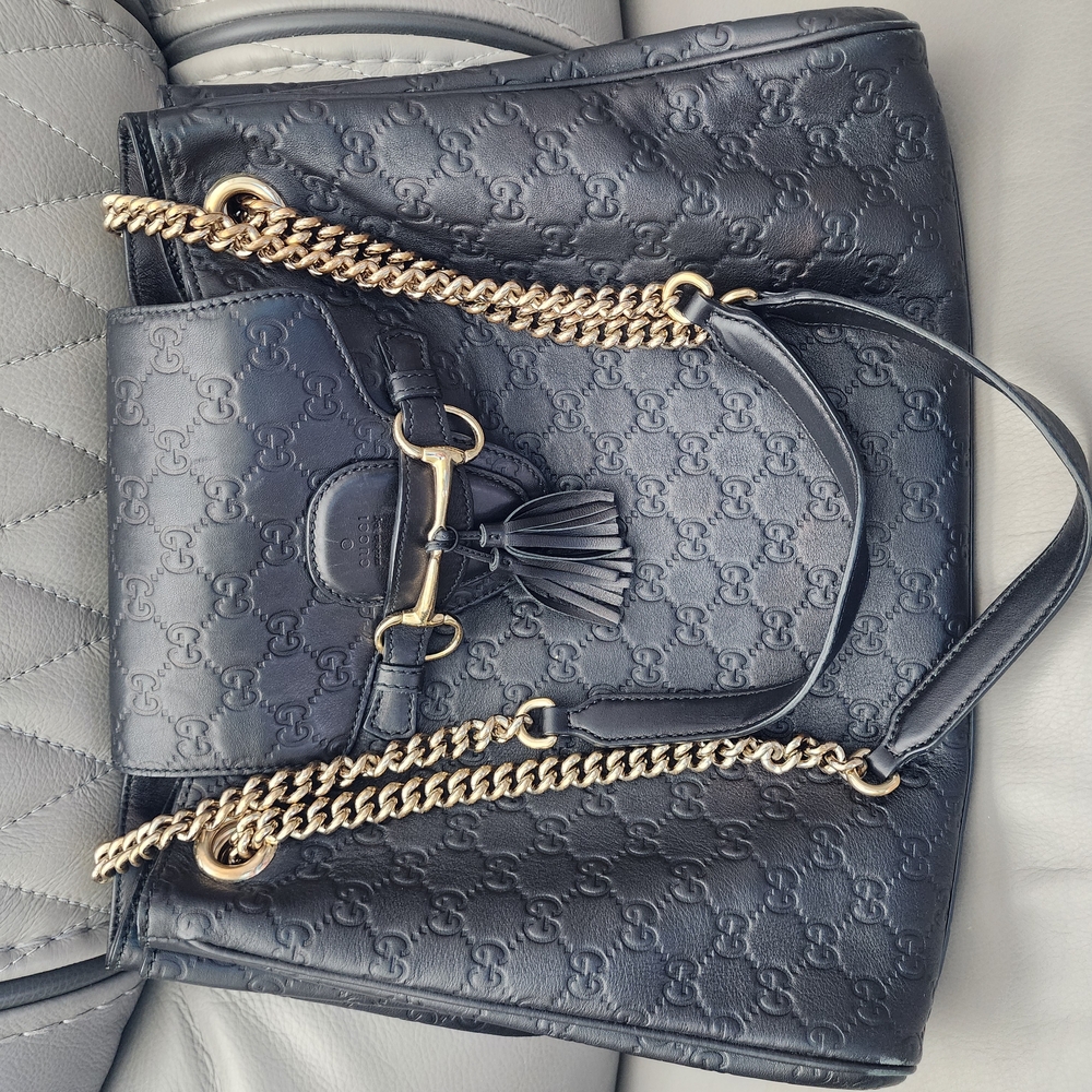 Gucci Black and Gold Shoulder Bag with Chain Strap